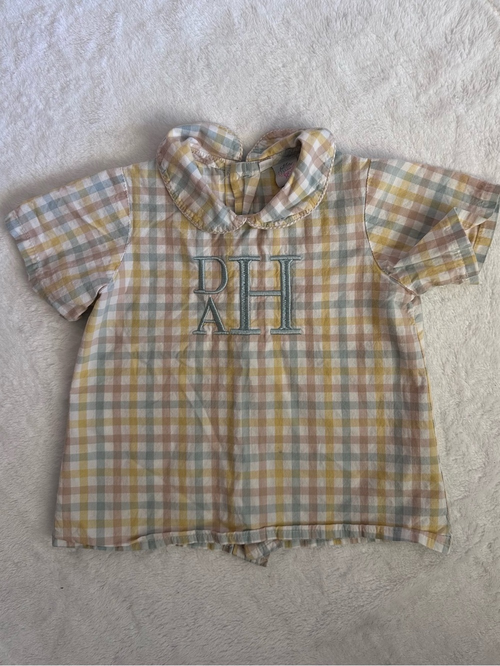 Monogrammed Pastel Plaid Peter Pan Top for Kids